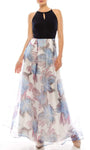 A-line Natural Waistline Halter Floor Length Sleeveless Pleated Cutout Keyhole Floral Print Dress
