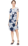 Sophisticated Sheath Short Sleeves Sleeves Scoop Neck Natural Waistline Flowy Tiered Floral Print Cocktail Short Sheath Dress