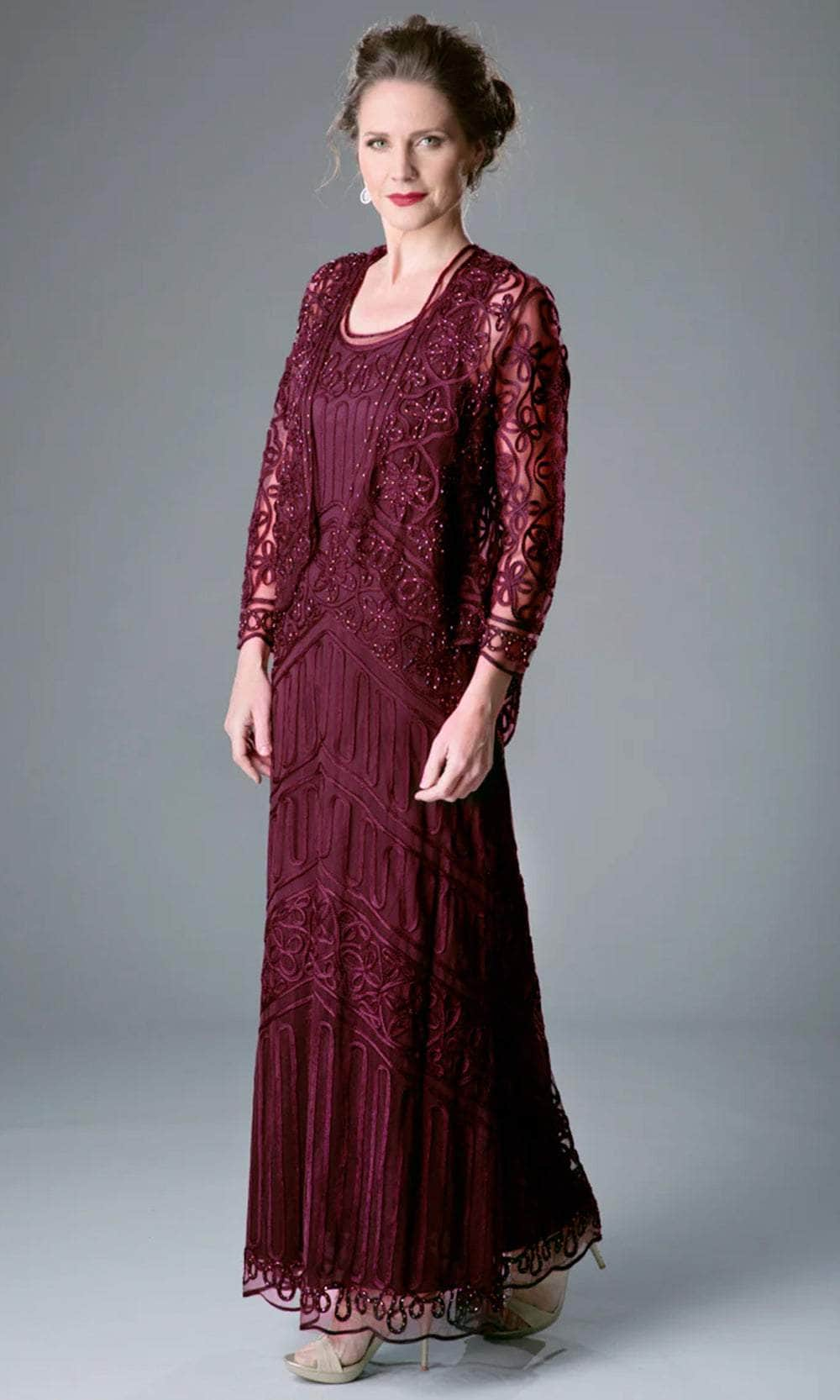 Soulmates 1603 - Soutache Lace Embroidered Dress And Jacket Gown
