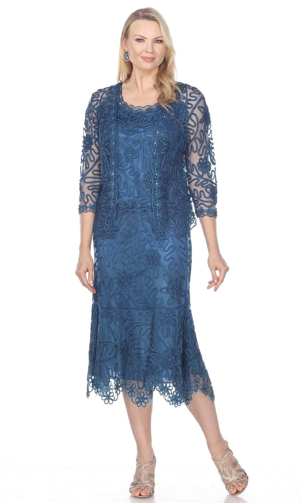 Soulmates 7346 - Soutache 3Pc T-Length Lace Evening Dress Suit