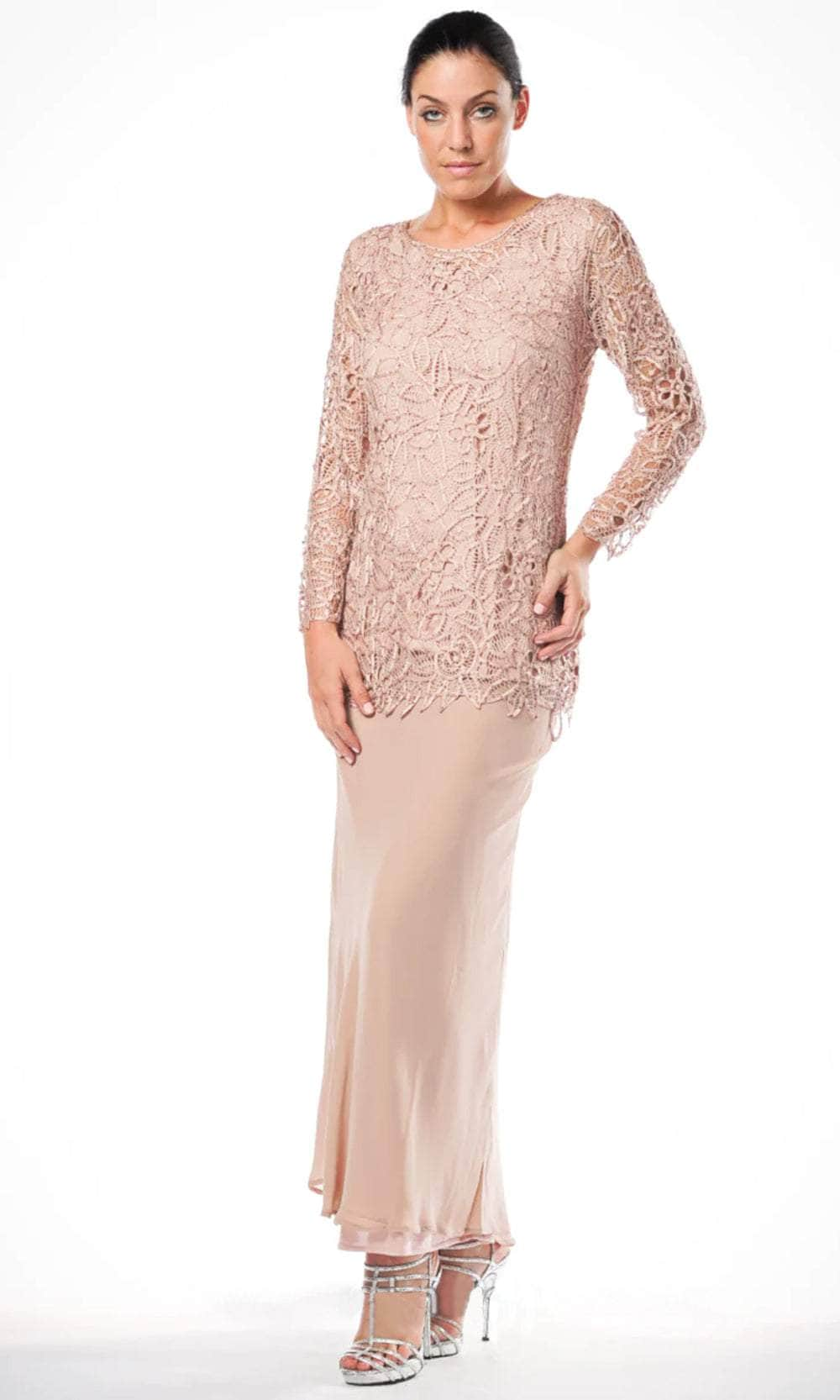 Soulmates C80704 - Crochet Beads Long Sleeve Tunic Skirt Mother Of Bride Dress
