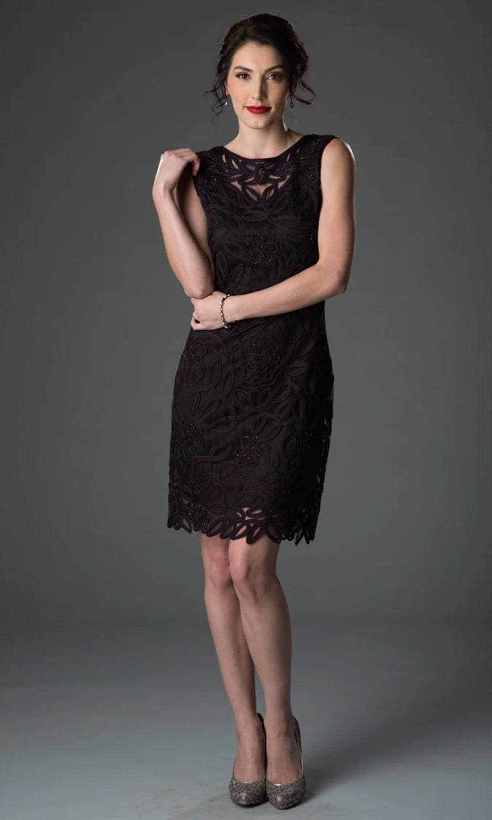 Soulmates - Soutache Lace Sequin Boatneck Sheath Dress