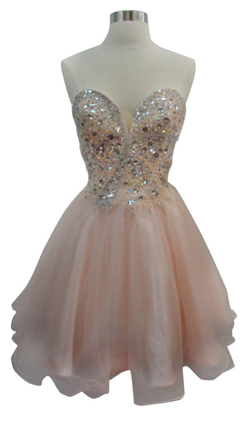 A-line Strapless Glittering Lace-Up Jeweled Fitted Sweetheart Short Natural Waistline Evening Dress/Homecoming Dress