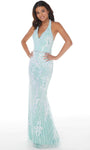 Floor Length Beaded Sequined Back Zipper Open-Back Sheath Sleeveless Halter Natural Waistline Sheath Dress/Prom Dress