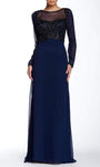 A-line Long Sleeves Bateau Neck Beaded Illusion Natural Waistline Dress