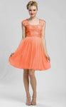 A-line Fall Chiffon Side Zipper Semi Sheer Sheer Sheer Back Cap Flutter Sleeves Empire Waistline Scoop Neck Short Dress