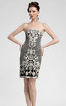 Strapless Sheath Mesh Open-Back Embroidered Natural Waistline Cocktail Above the Knee Straight Neck Floral Print Sheath Dress