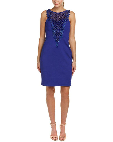 Embroidered Beaded Illusion Bateau Neck Natural Waistline Short Sheath Sheath Dress