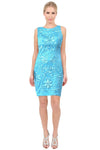 Embroidered Mesh Fitted Natural Waistline Sleeveless Bateau Neck Sheath Short Floral Print Sheath Dress