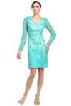 V-neck Long Sleeves Floral Print Embroidered Fitted Mesh Sheer Sheath Short Natural Waistline Sheath Dress