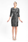 Jeweled Neck General Print Open-Back Mesh Fitted 3/4 Sleeves Sheath Natural Waistline Above the Knee Sheath Dress