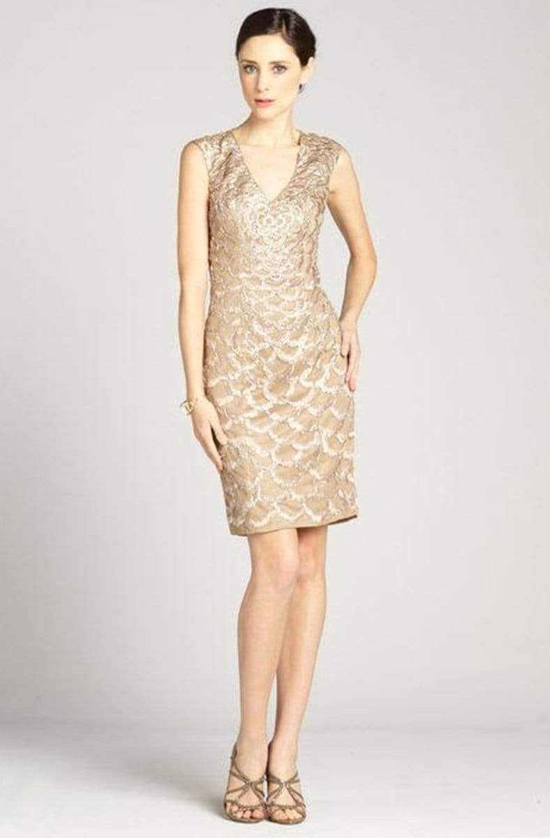 Sue Wong - N2330 Embroidered Scallop Motif Sheath Dress
