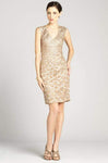 V-neck Cap Sleeves Short Back Zipper Beaded Cutout Embroidered Sheath Natural Waistline Sheath Dress