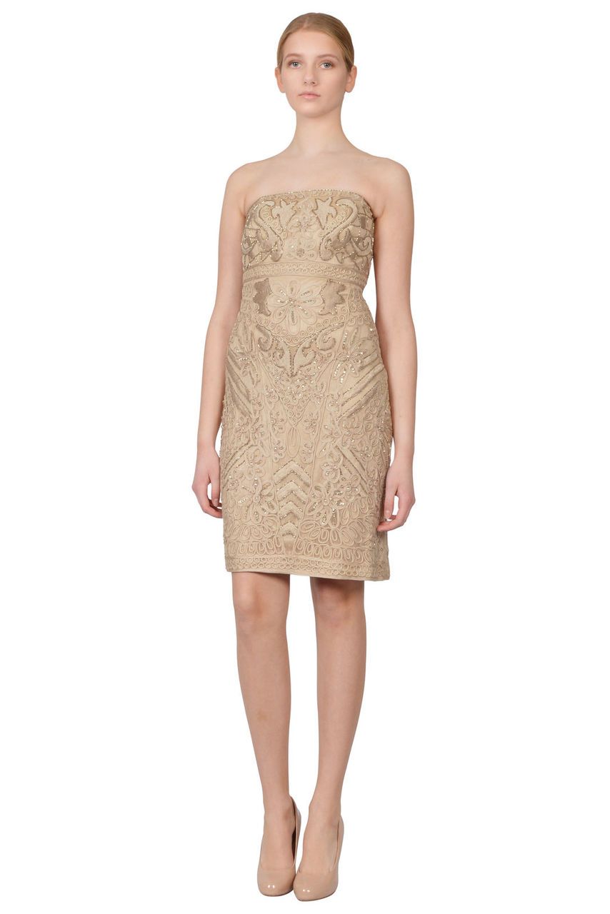 Sue Wong - N3145 Strapless Soutache Adorned Sheath Dress
