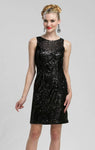 Sleeveless Natural Waistline Sheath Scoop Neck Short Sequined Side Zipper Illusion Jeweled Fitted Sheath Dress