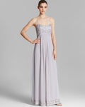 A-line Empire Waistline Chiffon Floor Length Mesh Pleated Applique Open-Back Dress With a Ribbon