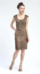 Fitted Mesh Sequined Natural Waistline Above the Knee Cap Sleeves Scoop Neck Sheath Sheath Dress