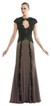 A-line Sequined Keyhole Applique Mesh Floor Length Cap Sleeves Natural Waistline Jeweled Neck Dress