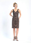 V-neck Sheath Natural Waistline Embroidered Mesh V Back Cocktail Above the Knee General Print Sleeveless Sheath Dress