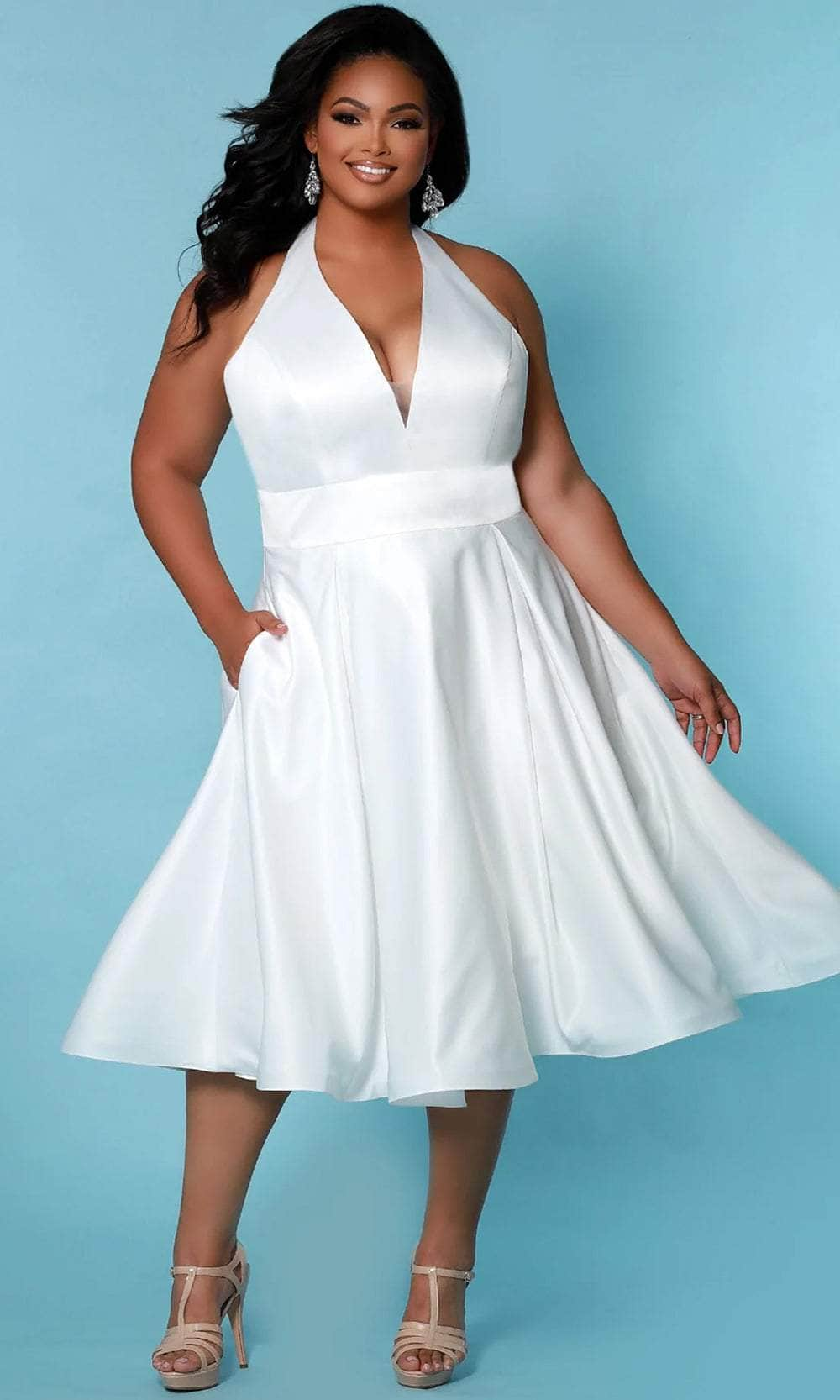 Sydney's Closet Bridal - SC5266 Tea Length Halter Bridal Dress
