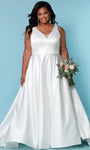 Sophisticated A-line V-neck Natural Waistline Sleeveless Embroidered Illusion Sheer Back Zipper Open-Back Wedding Dress