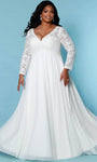 Sophisticated A-line V-neck Empire Waistline Back Zipper Goddess Long Sleeves Wedding Dress with a Brush/Sweep Train