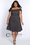 A-line Fitted Open-Back Natural Waistline Cocktail Above the Knee Polka Dots Print Off the Shoulder Dress