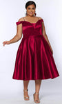 Plus Size A-line V-neck Pocketed Back Zipper Belted Illusion Open-Back Sheer Satin Off the Shoulder Spaghetti Strap Cocktail Tea Length Natural Waistline 2011 Evening Dress/Prom Dress