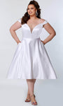 Plus Size A-line V-neck 2011 Back Zipper Sheer Belted Pocketed Illusion Open-Back Satin Natural Waistline Cocktail Tea Length Off the Shoulder Spaghetti Strap Evening Dress/Prom Dress