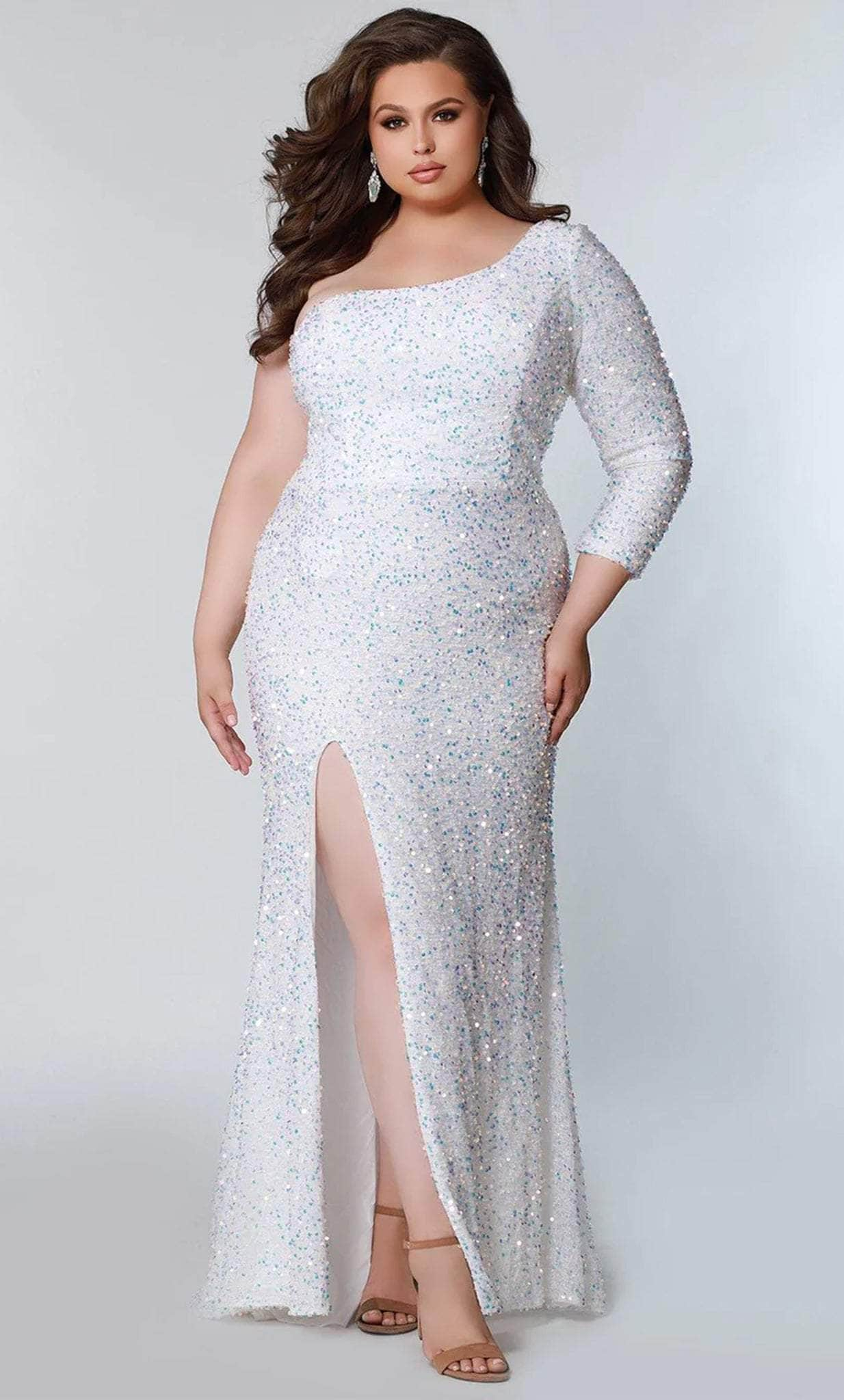 Sydney's Closet - SC7319 Asymmetric Sequin Formal Dress
