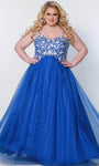 Plus Size Cocktail Floor Length Sleeveless Basque Waistline Sweetheart Lace-Up Embroidered Glittering Applique Prom Dress