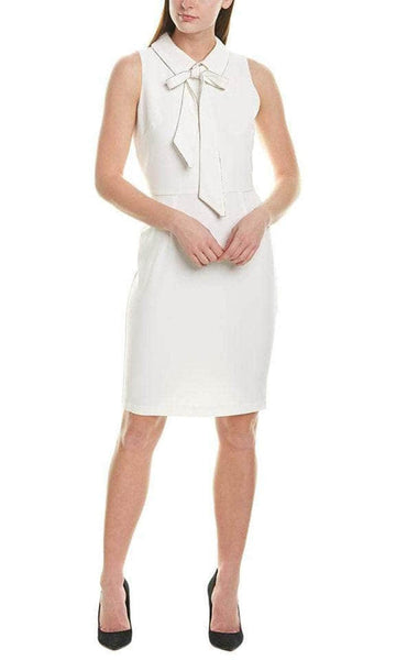 Back Zipper Self Tie Sheath Sleeveless Above the Knee Natural Waistline Collared High-Neck Sheath Dress