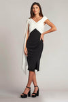 V-neck Above the Knee Sheath Basque Waistline Crepe Pleated Slit Back Zipper Sheath Dress