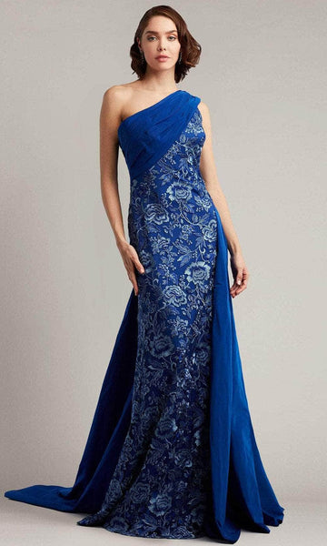 A-line Floor Length Floral Print Natural Waistline Taffeta One Shoulder Sleeveless Asymmetric Draped Open-Back Pleated Back Zipper Wrap Evening Dress with a Brush/Sweep Train