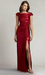 Tall Sophisticated Natural Waistline Sheath Floor Length Slit Back Zipper Ruched Bateau Neck Sheath Dress/Evening Dress