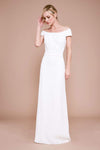 Sheath Draped Fitted Off the Shoulder Crepe Natural Waistline Sheath Dress/Wedding Dress with a Brush/Sweep Train