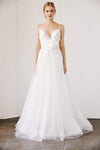 Sophisticated A-line Floral Print Tulle Natural Waistline Sweetheart Applique Draped Wedding Dress with a Court Train
