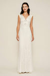 V-neck Sleeveless Sheath Floor Length Natural Waistline Wrap V Back Back Zipper Fitted Belted Lace Sheath Dress