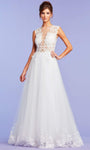A-line Jeweled Neck Cap Sleeves Embroidered Jeweled Sheer Illusion Back Zipper Natural Waistline Dress