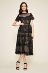 A-line Jeweled Neck Natural Waistline Short Sleeves Sleeves Tea Length Back Zipper Pleated Illusion Sheer Mesh Dress