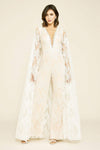 Natural Waistline Plunging Neck Fitted Sheer Embroidered Illusion Jumpsuit