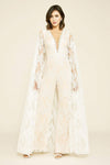 Plunging Neck Natural Waistline Fitted Sheer Illusion Embroidered Jumpsuit