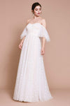 A-line Off the Shoulder Sweetheart Dots Print Illusion Corset Natural Waistline Wedding Dress With Ruffles