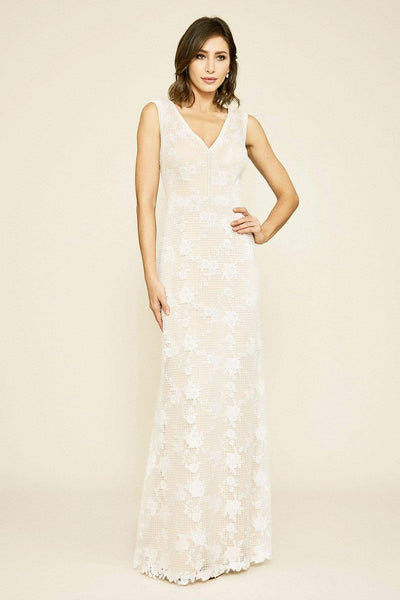 V-neck Sleeveless Sheath Natural Waistline Hidden Back Zipper Fitted Sheath Dress/Wedding Dress