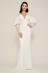 V-neck Wrap Sheer Back Zipper Empire Waistline Long Sleeves Sheath Sheath Dress/Wedding Dress with a Brush/Sweep Train With Ruffles