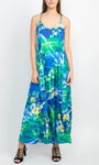 A-line V-neck Floor Length Natural Waistline Sleeveless Spaghetti Strap Summer General Print Halter Beach Dress