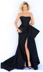 A-line Strapless Fitted Slit Pleated Hidden Back Zipper Ruched Natural Waistline Floor Length Taffeta Sweetheart Evening Dress with a Court Train