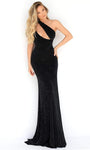 Sexy Sheath One Shoulder Sleeveless Jersey Natural Waistline Floor Length Glittering Asymmetric Cutout Sheath Dress with a Brush/Sweep Train