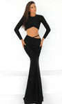 Natural Waistline Jersey Long Sleeves Jeweled Neck Mermaid Back Zipper Cutout Dress with a Brush/Sweep Train