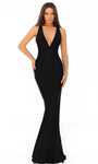 V-neck Natural Waistline Mermaid Plunging Neck Floor Length Fitted Sleeveless Jersey Evening Dress